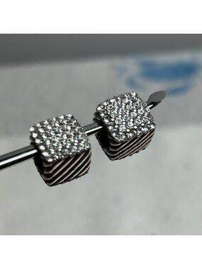Brighton Cubix Beads Spacers 3/8" Pair of 2 Silver Plated Crystals & Grooves